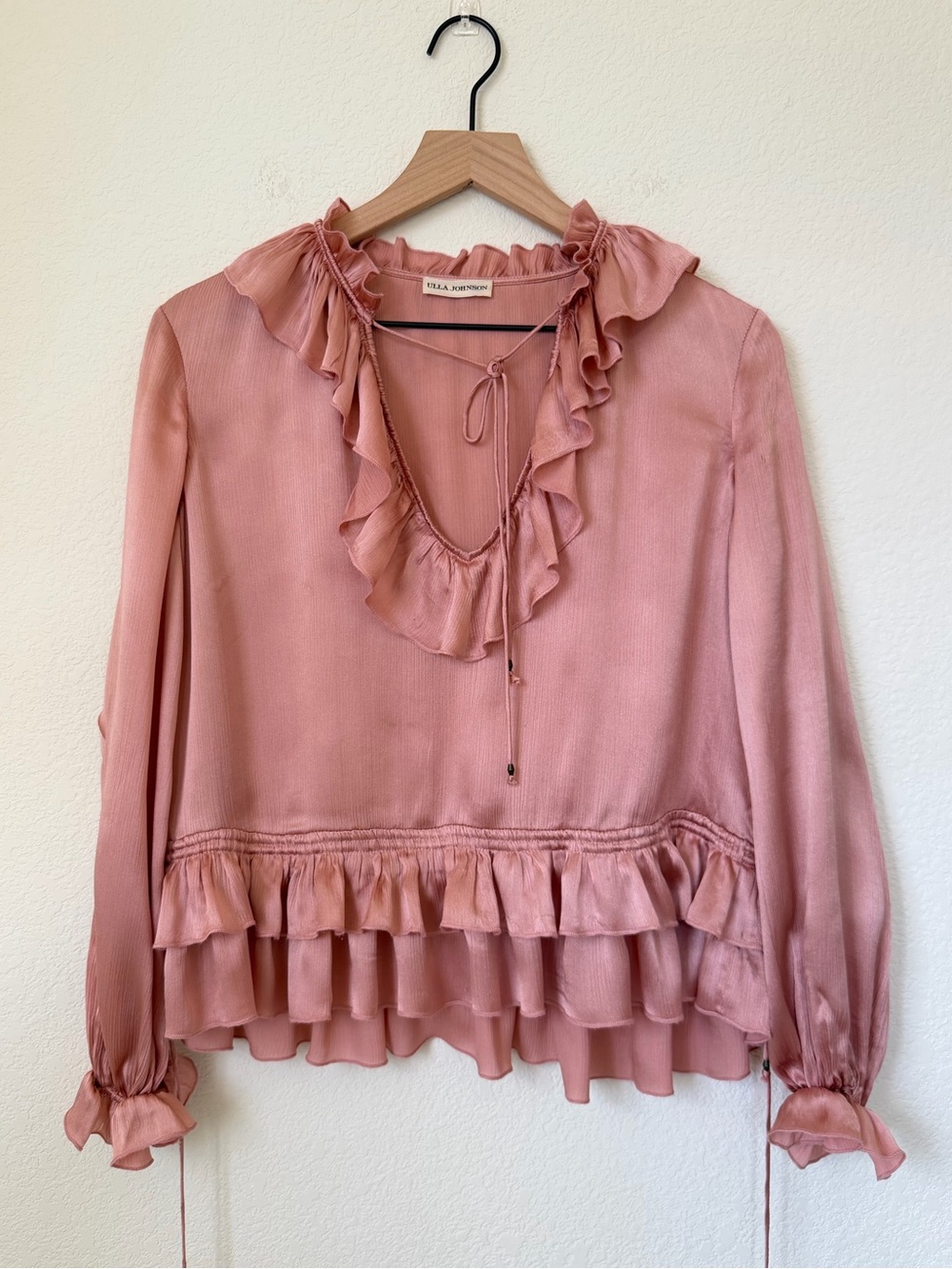 Ulla Johnson Ruffled Silk Peplum Blouse - Dusty Rose Size 0